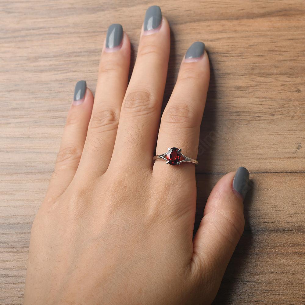 Split Shank Oval Garnet Solitaire Ring - Palmary