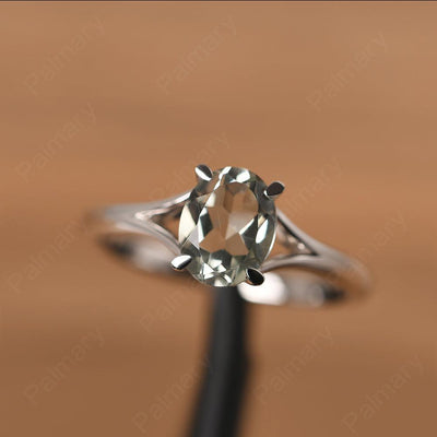 Split Shank Oval Green Amethyst Solitaire Ring - Palmary