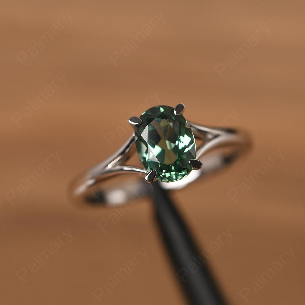 Split Shank Oval Green Sapphire Solitaire Ring - Palmary