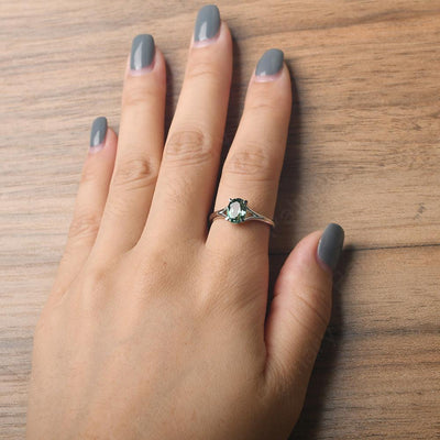 Split Shank Oval Green Sapphire Solitaire Ring - Palmary