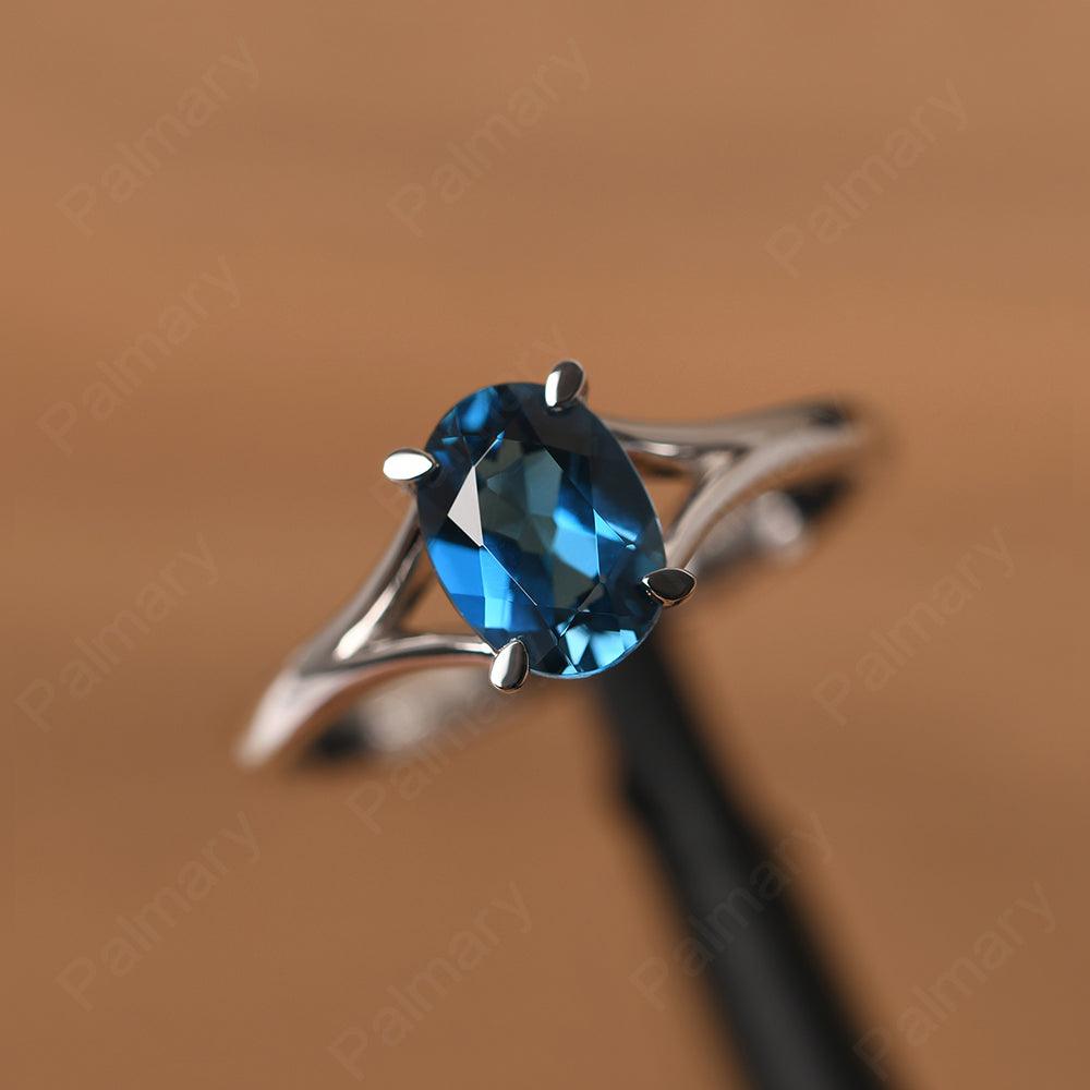 Split Shank Oval London Blue Topaz Solitaire Ring - Palmary
