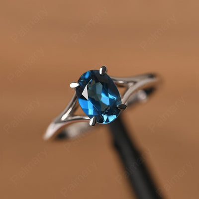 Split Shank Oval London Blue Topaz Solitaire Ring - Palmary
