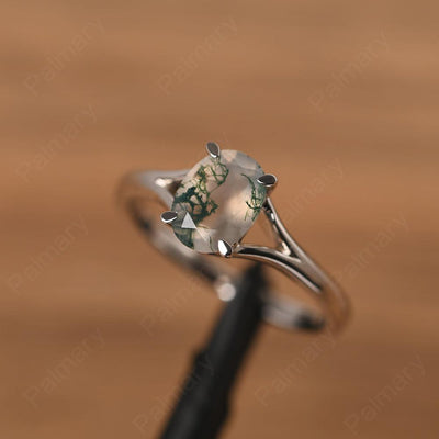 Split Shank Oval Moss Agate Solitaire Ring - Palmary