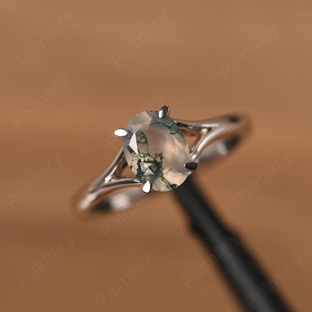 Split Shank Oval Moss Agate Solitaire Ring - Palmary