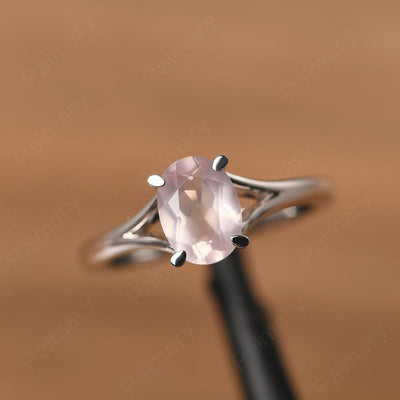 Split Shank Oval Rose Quartz Solitaire Ring - Palmary