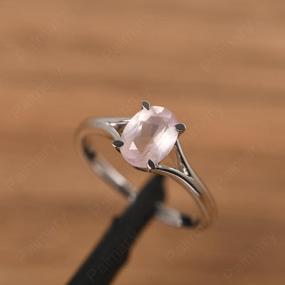 Split Shank Oval Rose Quartz Solitaire Ring - Palmary