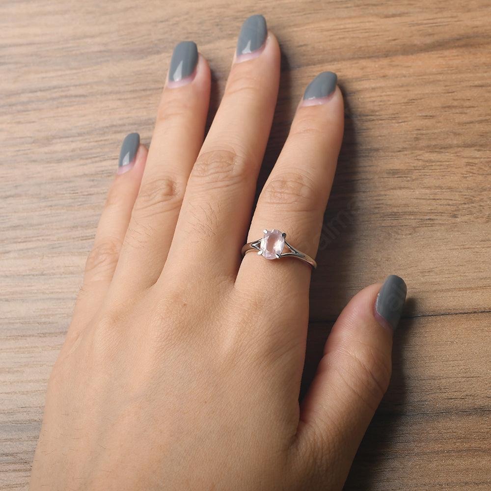 Split Shank Oval Rose Quartz Solitaire Ring - Palmary
