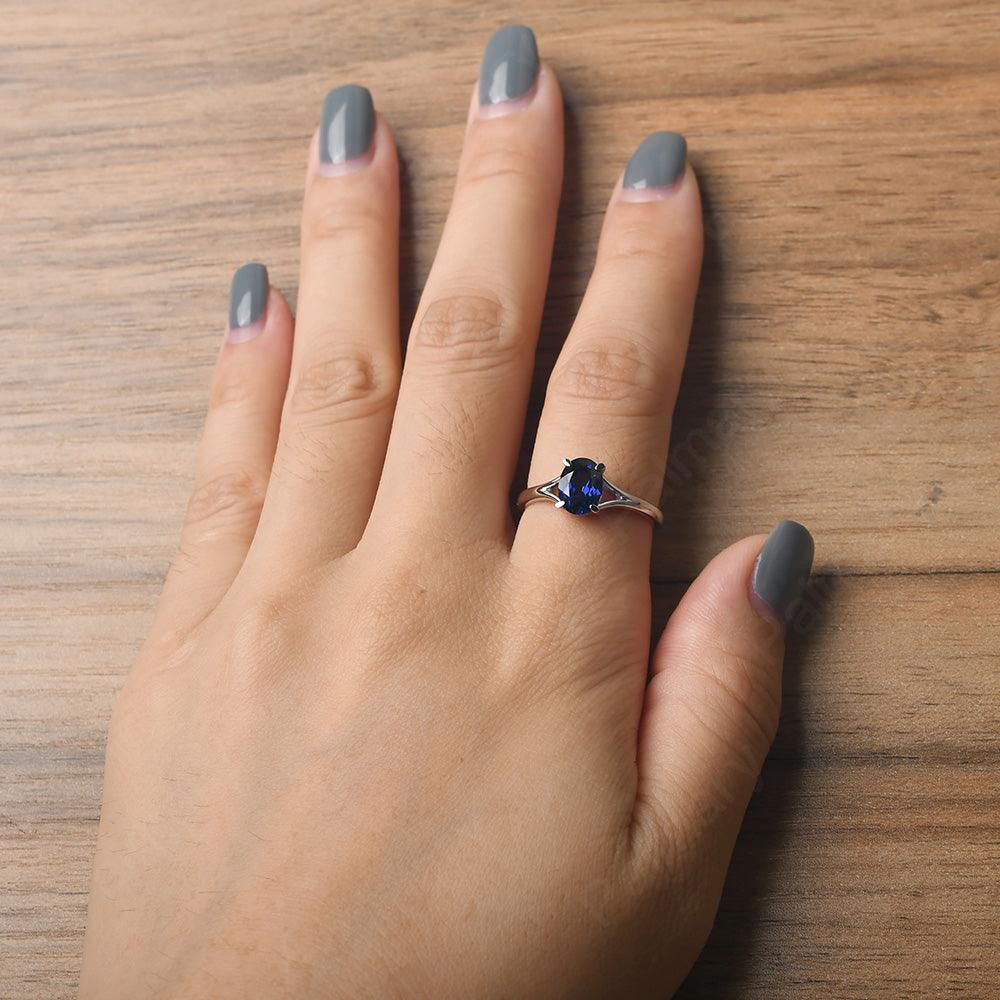 Split Shank Oval Sapphire Solitaire Ring - Palmary