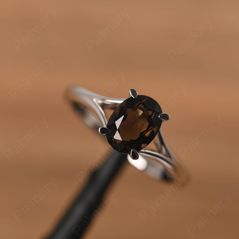 Split Shank Oval Smoky Quartz  Solitaire Ring - Palmary