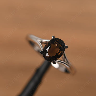 Split Shank Oval Smoky Quartz  Solitaire Ring - Palmary