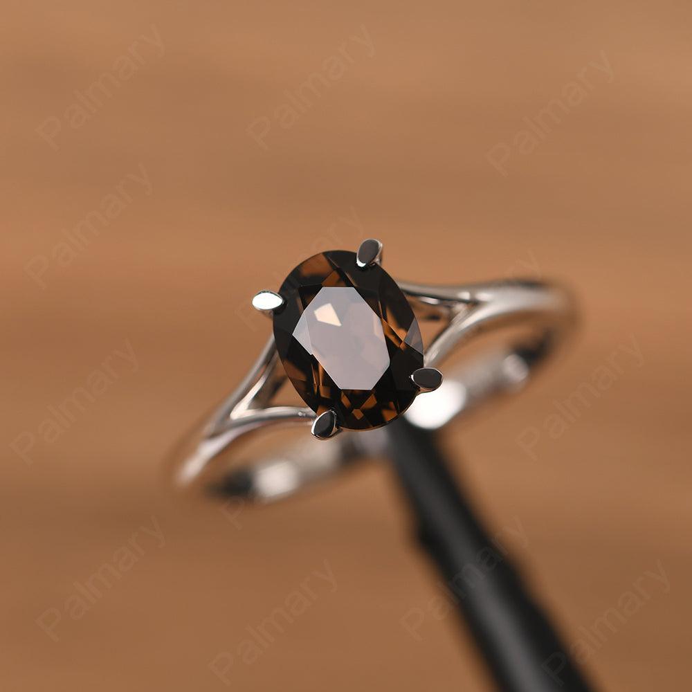 Split Shank Oval Smoky Quartz  Solitaire Ring - Palmary
