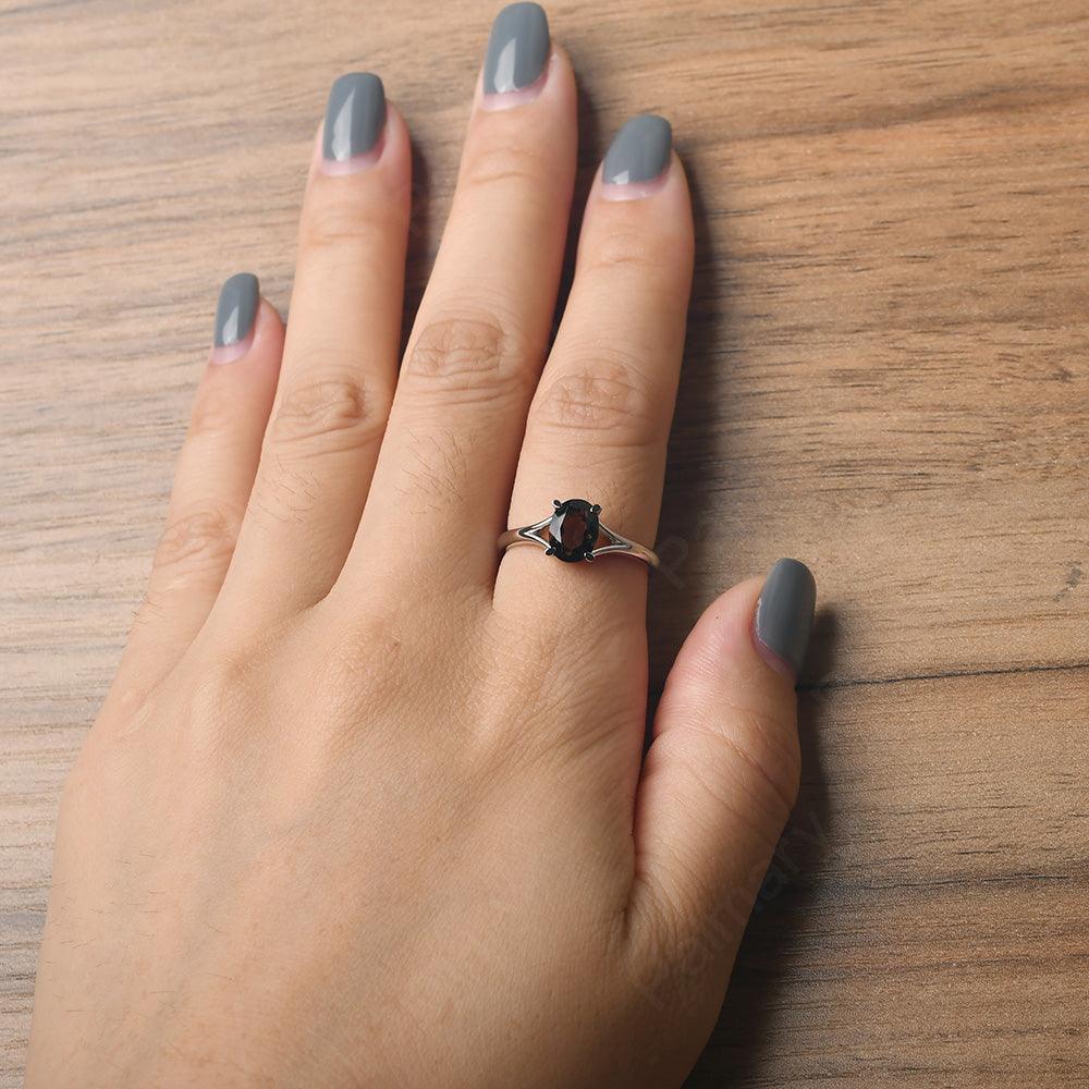 Split Shank Oval Smoky Quartz  Solitaire Ring - Palmary