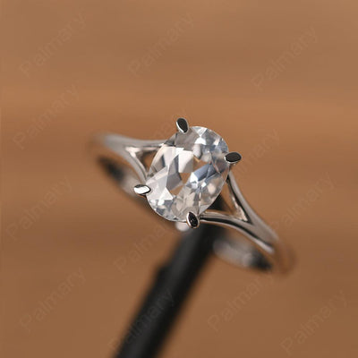 Split Shank Oval White Topaz Solitaire Ring - Palmary