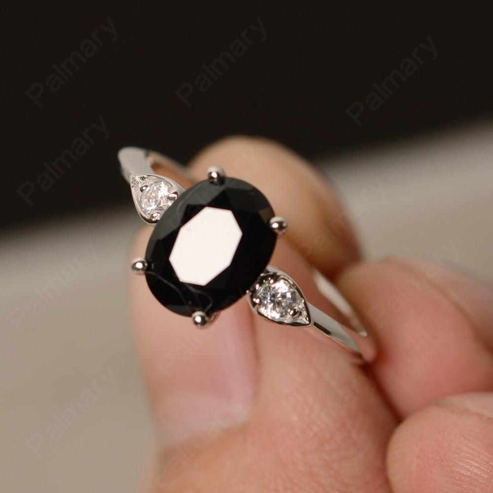 Oval Cut Black Spinel Engagement Ring - Palmary