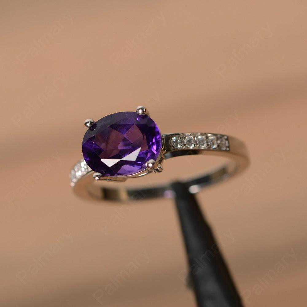 East West Oval Cut Amethyst Engagement Rings - Palmary