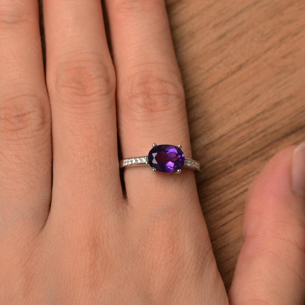 East West Oval Cut Amethyst Engagement Rings - Palmary