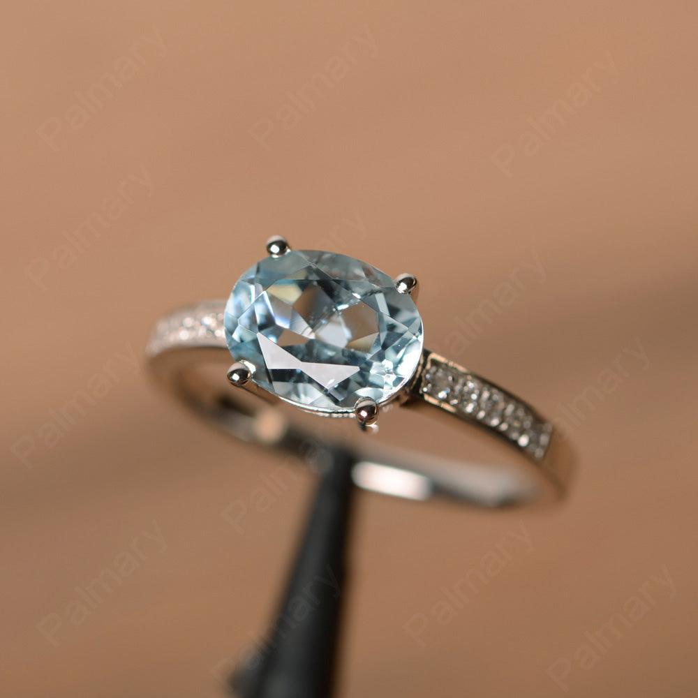 East West Oval Cut Aquamarine Engagement Rings - Palmary