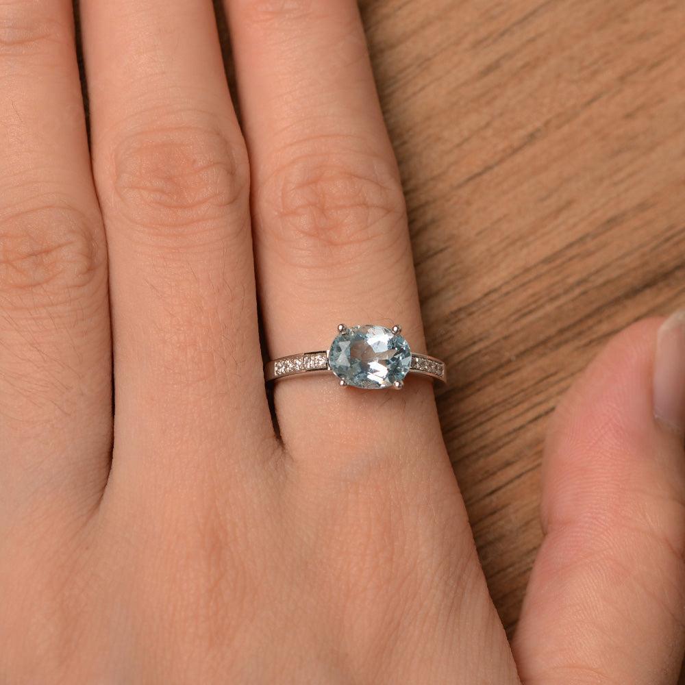 East West Oval Cut Aquamarine Engagement Rings - Palmary