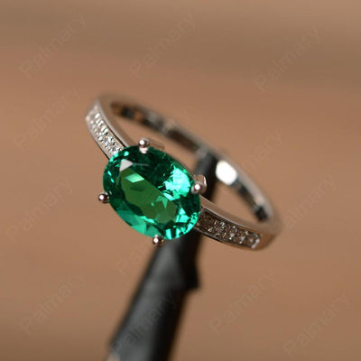 East West Oval Cut Emerald Engagement Rings - Palmary