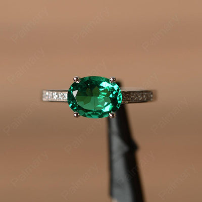 East West Oval Cut Emerald Engagement Rings - Palmary