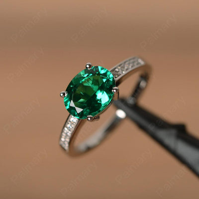 East West Oval Cut Emerald Engagement Rings - Palmary