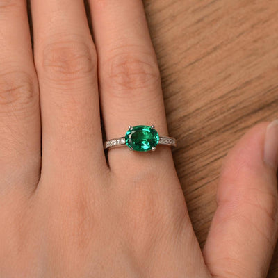 East West Oval Cut Emerald Engagement Rings - Palmary