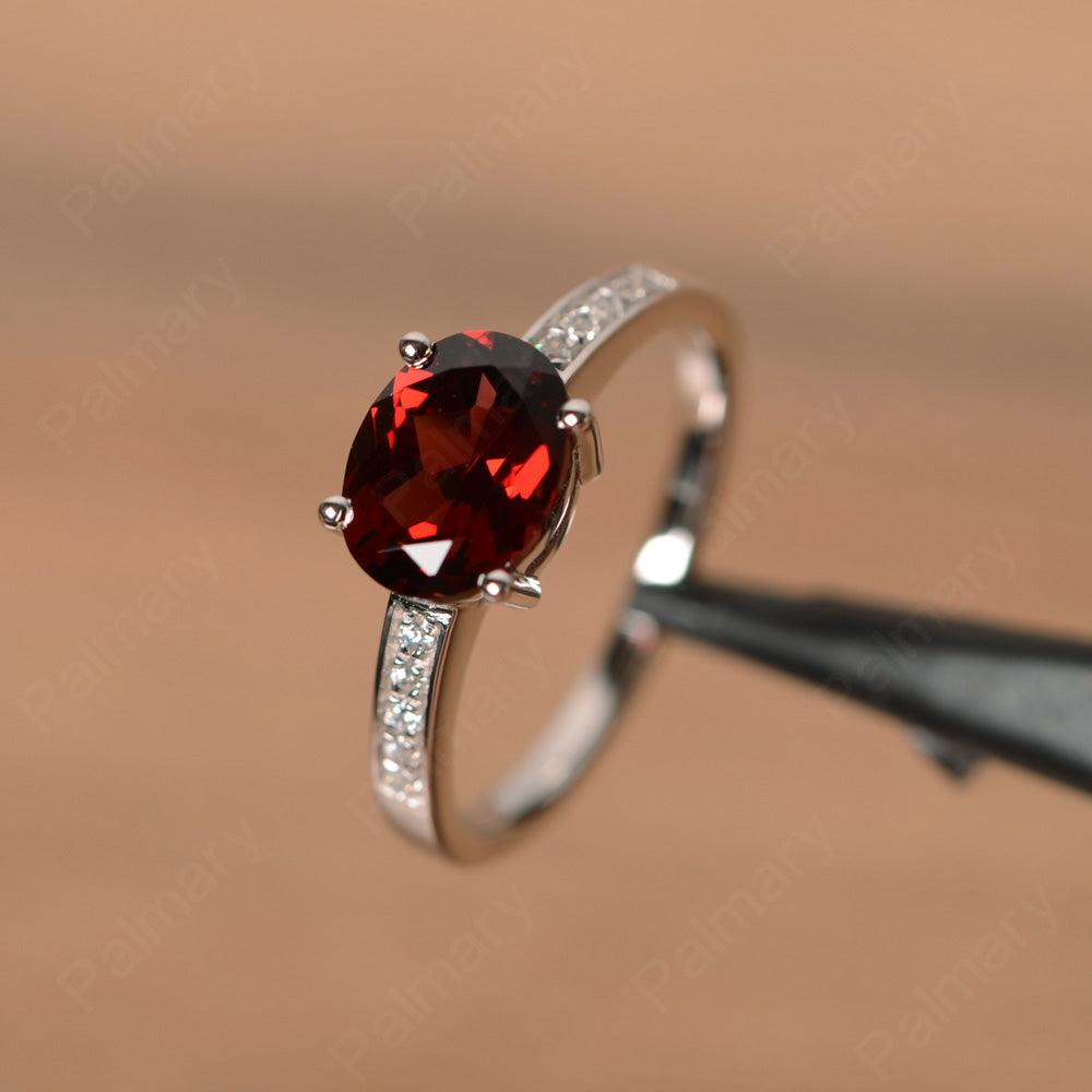 East West Oval Cut Garnet Engagement Rings - Palmary