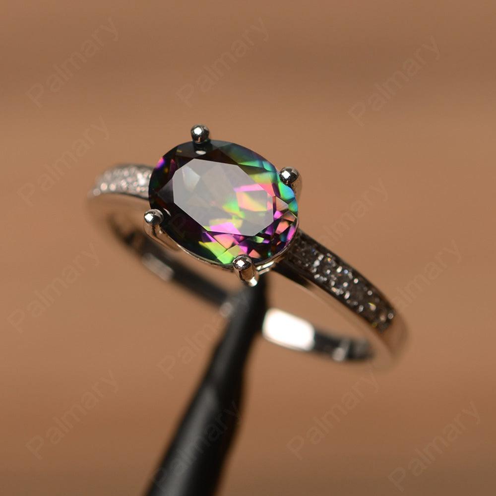 East West Oval Cut Mystic Topaz Engagement Rings - Palmary