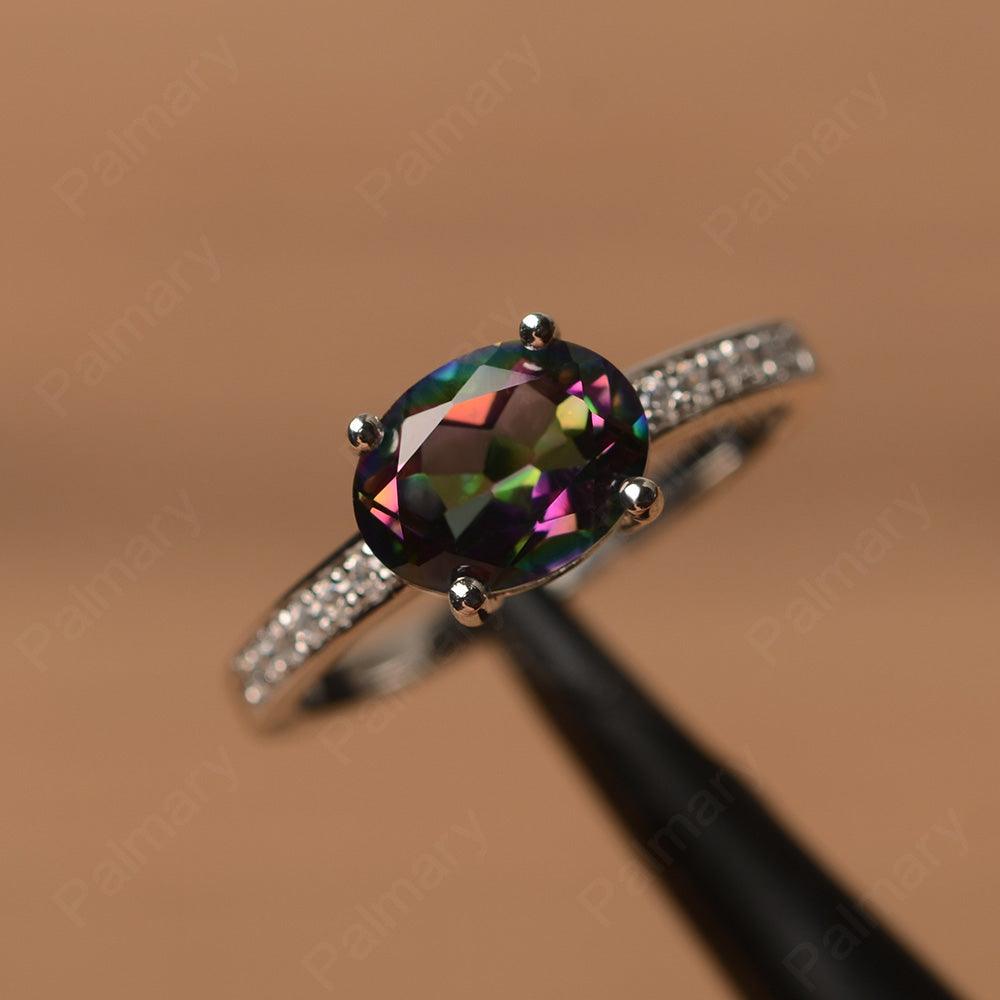 East West Oval Cut Mystic Topaz Engagement Rings - Palmary