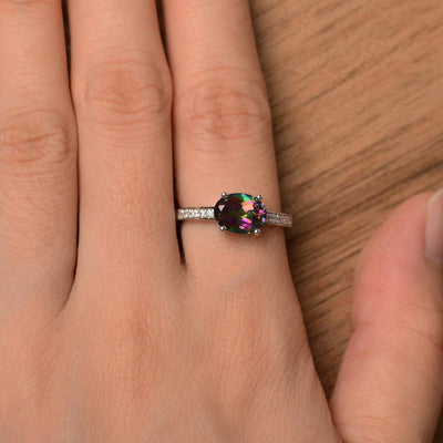 East West Oval Cut Mystic Topaz Engagement Rings - Palmary