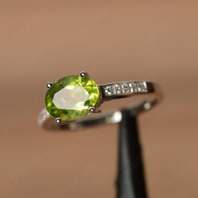East West Oval Cut Peridot Engagement Rings - Palmary