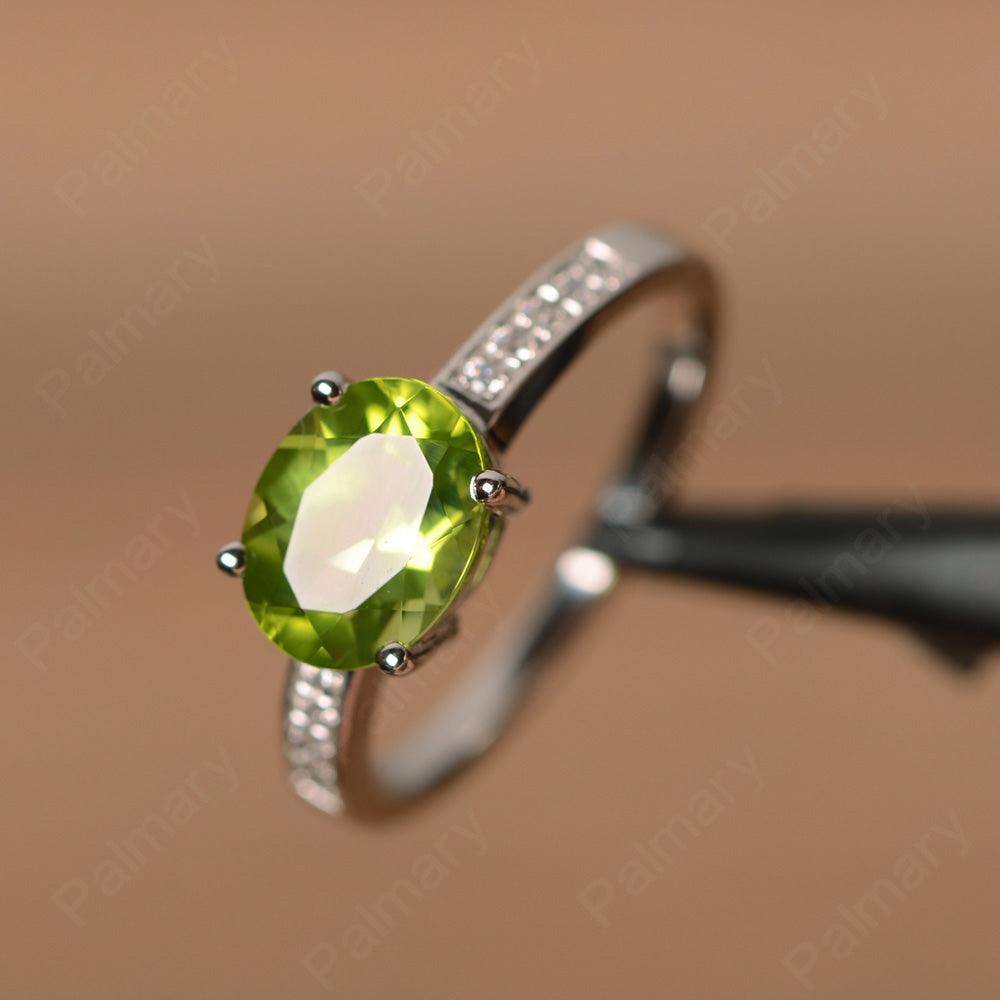 East West Oval Cut Peridot Engagement Rings - Palmary