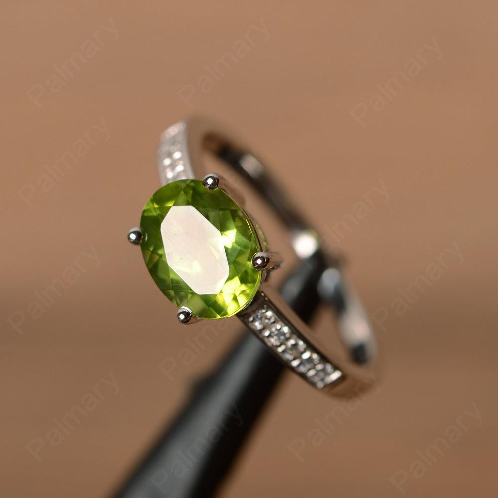 East West Oval Cut Peridot Engagement Rings - Palmary