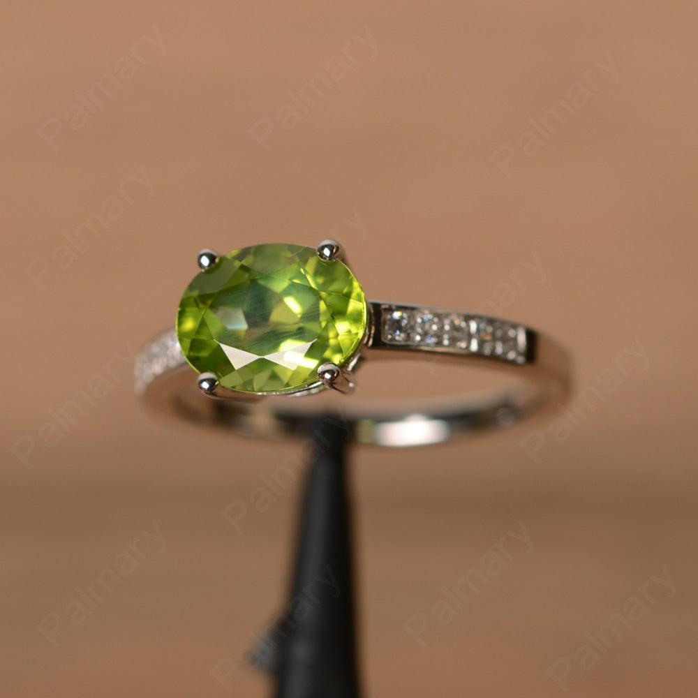 East West Oval Cut Peridot Engagement Rings - Palmary