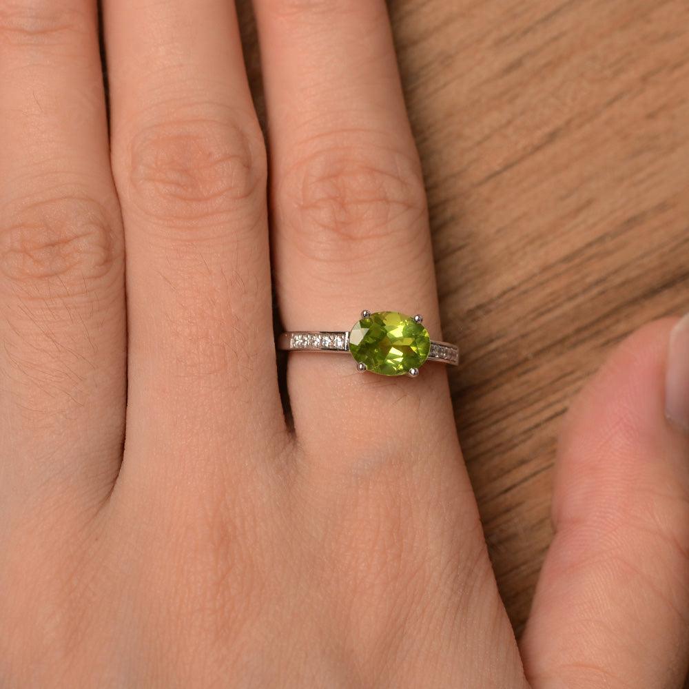 East West Oval Cut Peridot Engagement Rings - Palmary