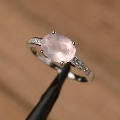 East West Oval Cut Rose Quartz Engagement Rings - Palmary