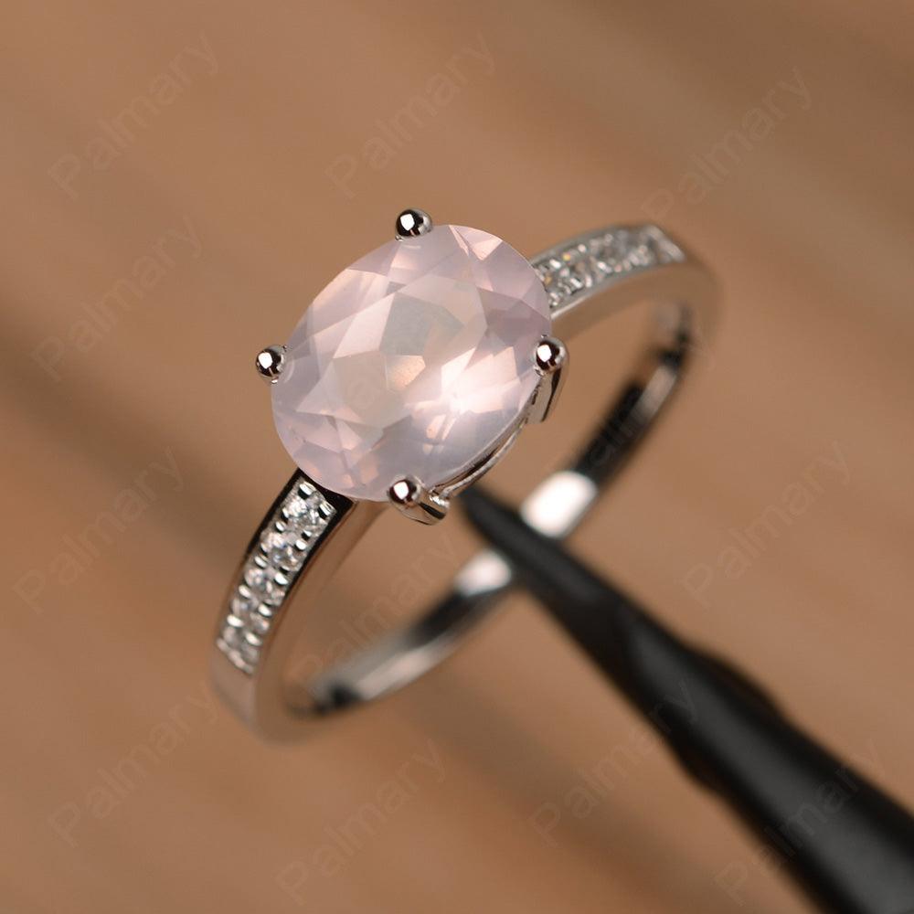 East West Oval Cut Rose Quartz Engagement Rings - Palmary