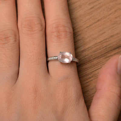 East West Oval Cut Rose Quartz Engagement Rings - Palmary