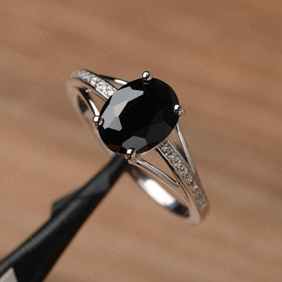 Oval Cut Split Black Spinel Engagement Rings - Palmary