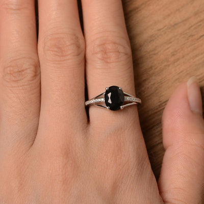 Oval Cut Split Black Spinel Engagement Rings - Palmary