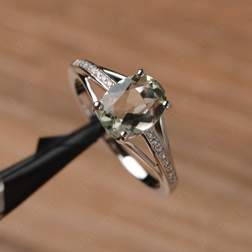 Oval Cut Split Green Amethyst Engagement Rings - Palmary