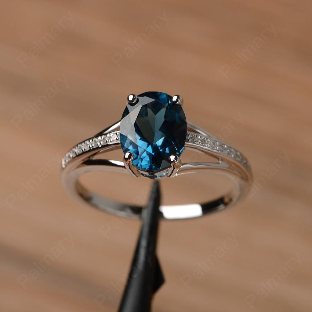 Oval Cut Split London Blue Topaz Engagement Rings - Palmary