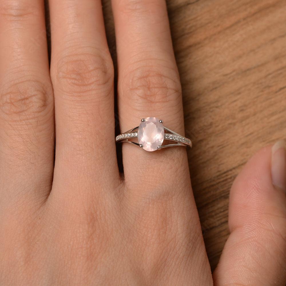 Oval Cut Split Rose Quartz Engagement Rings - Palmary