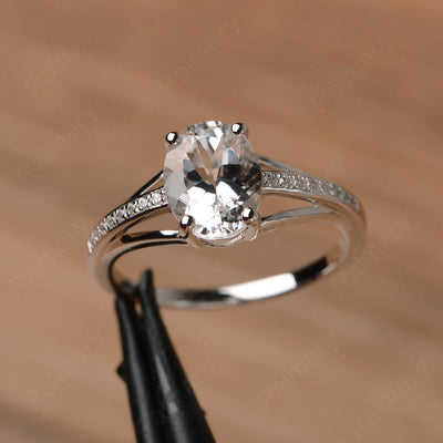 Oval Cut Split White Topaz Engagement Rings - Palmary