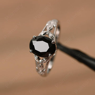 Oval Black Spinel Solitaire Rings - Palmary