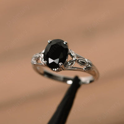 Oval Black Spinel Solitaire Rings - Palmary