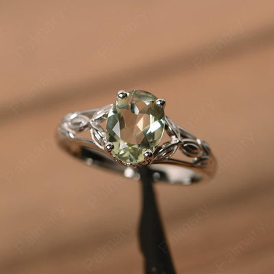Oval Green Amethyst Solitaire Rings - Palmary