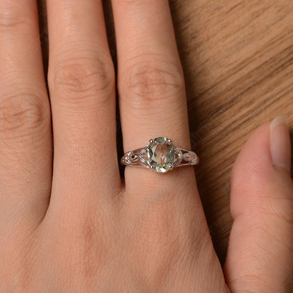 Oval Green Amethyst Solitaire Rings - Palmary