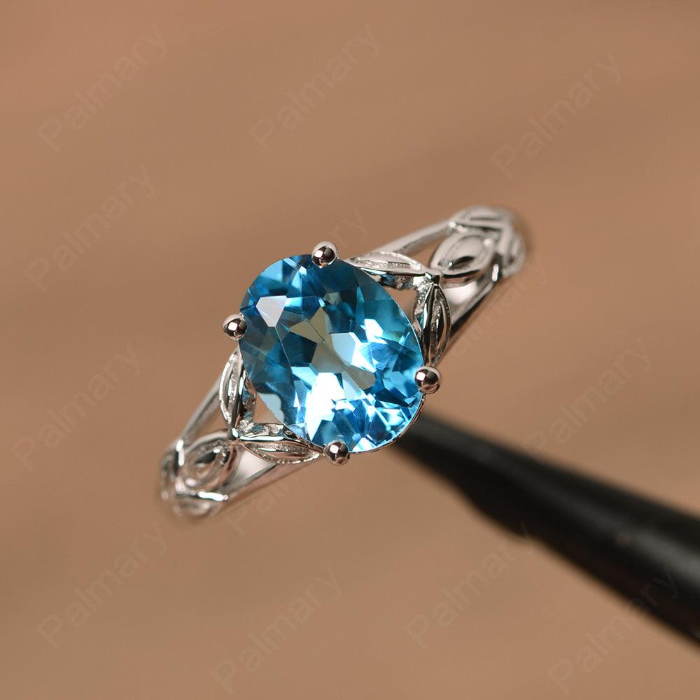 Oval Swiss Blue Topaz Solitaire Rings - Palmary