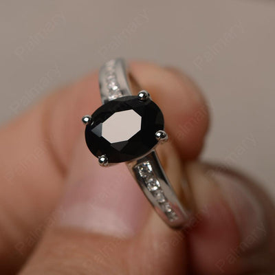 Black Spinel Oval Cut Engagement Rings - Palmary